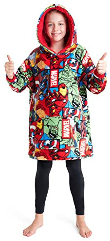 Marvel Oversize Hoodie Decke mit Ärmeln Pullover Jungen Warme Tragbare Kuscheldecke Kapuzenpullover Kinder und Teenager (Mehrfarbig Marvel)
