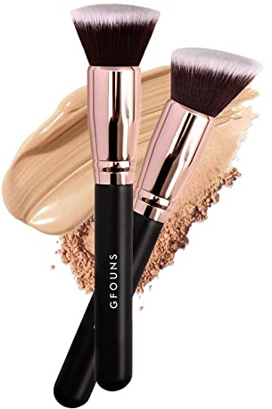 GFOUNS Foundation Brush For Liquid Makeup :Angled & Flat Top Kabuki Brush Synthetic Professional Makeup Brush For Liquid,Cream,and Powder-Buffing,Blending,Flawless Face Brush(GFOUNS-BR003-2P)