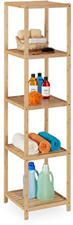 Relaxdays Badregal, Bambus, 5 Ablagen, HBT: 162 x 38 x 39,5 cm, Standregal für Badezimmer & Küche, freistehend, Natur