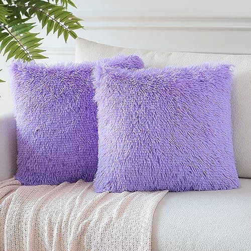 JOTOM 2er Set Kissenbezüge Künstlich Pelz Sofakissen Dekorative Dekokissen Plüschkissen Kuschelig Flauschig Kissenbezug für Sofa 45x45cm Lila