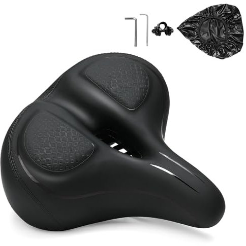 ENJOHOS Fahrradsattel,Fahrradsattel Herren Damen bequem，Fahrrad Sattel mit Wasserdichten fahrradsitz Überzug Fahrradsättel Größere Abmessungen für MTB,Trekkingrad,E-Bike,Cityrad, Heimtrainer (Schwarz)
