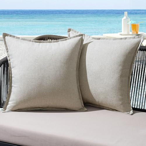 MIULEE Outdoor Kissen Wetterfest Kissenbezug Wasserdichter Dekorative Kissenbezüge Leinen-Optik Sofakissen Dekokissen für Garten Sofa Couch Wohnzimmer Schlafzimmer 2er Set 40x40cm Grau Weiß