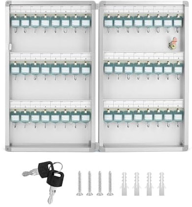 QWORK® cassetta portachiavi da parete, armadietto chiave con 48 ganci, grigio chiaro, 264 * 60 * 435mm