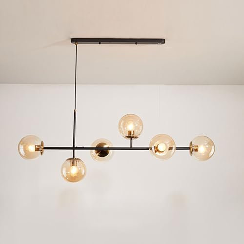 CONERY Lámpara de araña moderna de 6 luces, lámpara colgante de cristal con forma de globo, altura ajustable, lámpara de techo grande de mediados de siglo E27 para isla de cocina