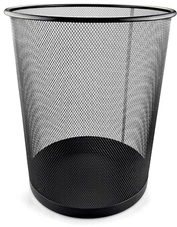 Netuno 1 cestino per carta da ufficio, 29,5 x 35 cm, 18 l, pattumiera da ufficio, colore nero, cestino per la spazzatura rotonda in metallo, grande cestino per la carta, cestino per la spazzatura in