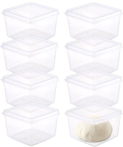 BSTKEY Lot de 8 boîtes de protection transparentes empilables pour pâte à pizza, boite rangement plastique, petits récipients de rangement carrés empilables avec couvercle