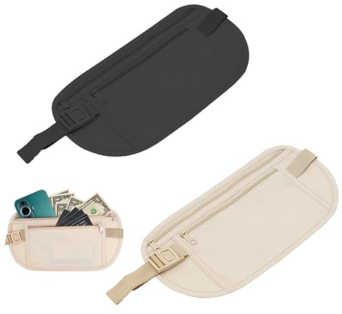 2er Packung: Versteckter Geldgürtel mit Anti-Diebstahl-verstellbarem Hüftgurt,Sicherheitstasche, flachem Reisepass-Beutel und schwarzem Design für sichere Festivalbesuche