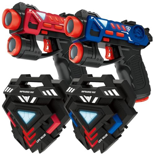 Playtastic Lasertag Set Kinder: Lasertag-Set: 2 Pistolen, 2 Infrarot-Empfänger, Licht- & Ton-Effekte (Laserpistolen für Kinder, Weste, Laser)