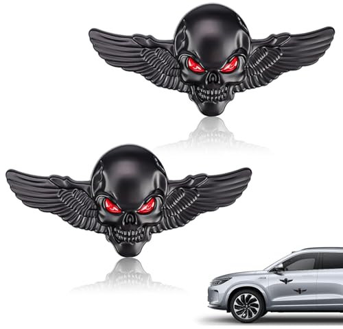DEANKEJI Totenkopf Aufkleber Auto 2 Stück Motorrad Sticker, Dreidimensionale Autoaufkleber, Personalisierte Autoaufkleber, Flügel Totenkopf Emblem Aufkleber für Autos und Motorräder