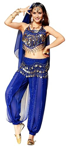Baisdan Costume de Danse Orientale Indienne pour Femme Princesse Arabe Carnaval Halloween Costume Professionnel, Bleu foncé (Bleu Foncé)