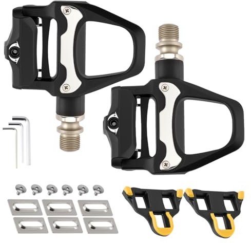 Pédales Automatiques VTT SPD en Alliage CNC - Tension Réglable 6 Niveaux avec Cales Métalliques - Compatibles Vélo Route/VTT/Trekking (Montage 9/16 Universel) + Matériel de Montage