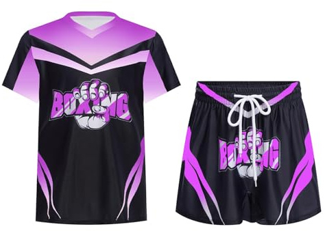 RUNQHUI - Pantalones cortos de boxeo con camiseta para niño y niña, conjunto de ropa de boxeo Muay Thai MMA Kick Boxing (9 a 10 años)
