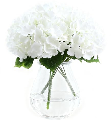 AMLUCKS Hortensias artificiales de seda, 15 cabezas, tacto real, hortensias artificiales con tallos de flores para ramos de boda, fiestas, decoración del hogar (3 blancas), 3 unidades