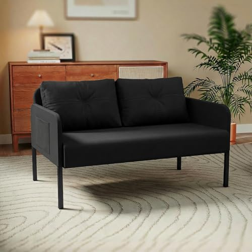 Fabulcozy Canapé 2 Places 120 cm Design Minimaliste, Petit Canape 2 Places Dossier Haut et Tissu Respirant Confortable, Idéal pour Salon(Noir)