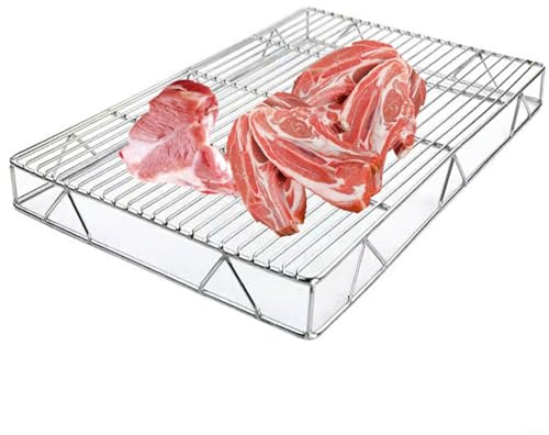 EffiFish Estante de secado de carne de acero inoxidable 50X40cm, rejilla engrosada elevada para barbacoa al aire libre y uso interior de cocina, plata