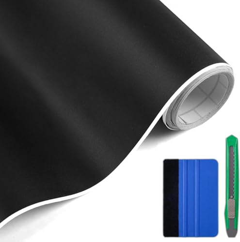AUTOPEN Film Covering Voiture Noir Mat (30x300cm) avec Kit de Pose | Vinyle Autocollant Anti-Bulles | Idéal pour Habillage Intérieur et Extérieur DIY