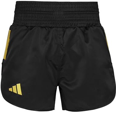 adidas Thai Shorts - Lightweight Polyester Muay Thai Shorts with Large Elasticated Waistband, Traditional Cut with Embroidered Logo - for Sparring and Martial Arts Training - Black, Small