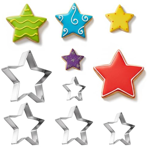 5 Pcs Star Cookie Cutter Set, Star Shapes Molds, Stainless Steel Five-Pointed Shaped Cutter, Bakeware Tools for Fondant, Biscuit, Sandwich, Cheese (5 Sizes)