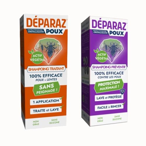 Déparaz-Poux® – Pack Shampooings Anti-Poux Complet | Shampooing Traitant 100% Efficace + Shampooing Préventif 2-en-1 | Élimine & Protège Contre Poux et Lentes | Sans Insecticide | Lot de 2
