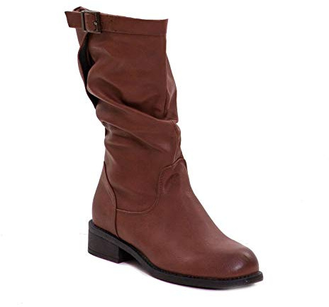 Toocool - Zapatos Mujer Botas Biker Motociclista Cuero Casual Hebilla Nuevo 991, marrón, 38 EU