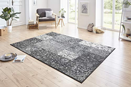 Hanse Home Teppich Kirie – Patchwork Teppich Kurzflor Modern Vintage Design Teppiche für Esszimmer, Wohnzimmer, Kinderzimmer, Flur, Schlafzimmer, Küche – Grau Creme 120x170cm
