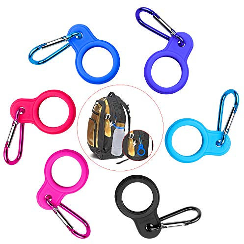 Homgaty 6 Pcs Silicone Water Bottle Buckle, Colorful Bottle Carrying Clip Holder Hook with Carabiner for Traveling Camping Hiking Outdoor Activities