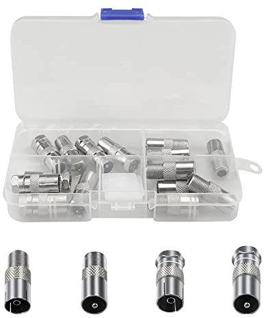CiShow 16 Stk F-Typ TV Antennen-Koaxial Koppler, SAT Antenne Adapter Set, TV-Antenne Koaxialkoppler, Stecker auf weibliche TV-Antenne Koaxialkoppler, F-Kupplung auf Koax-Stecker & Buchse IEC (Silber)