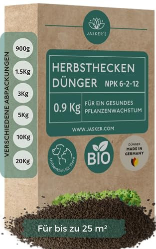 Bio Heckendünger Herbst 0.9 Kg - 100% Tierfreundlicher Pflanzendünger - Ideal als Herbst Dünger für Buchsbaum, Nadelbäume, Thuja Hecken - Viel Kalium & Magnesium für frischgrüne Blätter