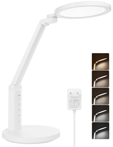 mafiti Schreibtischlampe LED Dimmbar Tischlampe, 88-LEDs Nachttischlampe Leselampe Tageslichtlampe mit 6 Farb und 5 Helligkeitsstufen，45-Min Timer und Lesemodus für Kinder, Büro, Weiß