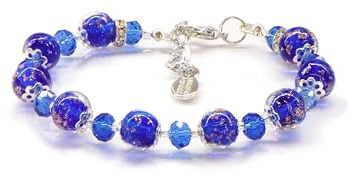 Sospiri Venezia - Bracelet pour Femme avec 9 Perles de Verre de Murano et 10 Cristaux de Bohême, Bracelet Original, Bijoux Idéal pour Cadeau, Fabriqué en Italie avec Certificat (Bleu)