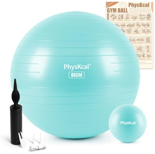 PhysKcal Pallina da ginnastica 85 cm blu e set da 23 cm per pilates, anti-scoppio, antiscivolo, per la casa, la palestra e l'ufficio