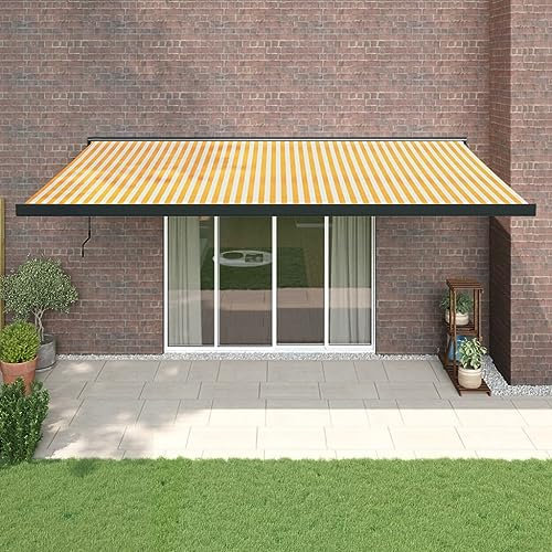 ARKEM Tenda Sole Retrattile Gialla e Bianca 5x3 m Tessuto e Alluminio,Tenda da Sole per Esterno Avvolgibile, Tenda da Sole a Bracci Estensibili con Telaio in Alluminio, Tettuccio Resistente al Sole e