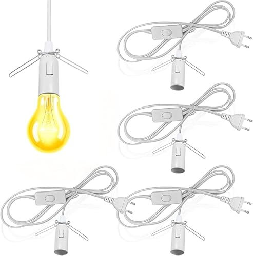 Confezione da 4 portalampada E14 con interruttore e spina europea, portalampada E14 con cavo 3 m, interruttore a vite, adattatore per lampada, per cucina, soggiorno, ufficio, cameretta dei bambini