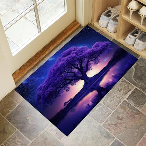 Door Mats Heavy Duty - Indoor And Outdoor Floor Mat, Non Slip Rubber Back, Dirt Trapper Door Mat, Purple Tree Absorbent Front Door Mat, Washable Doormats Rug, Barrier Mat Purple 40X60Cm