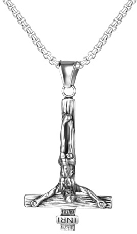 JewelryWe Collana Uomo Ciondolo Croce: Collana con Croce Rovesciata Stile Gotico con Simbolo di Gesu'