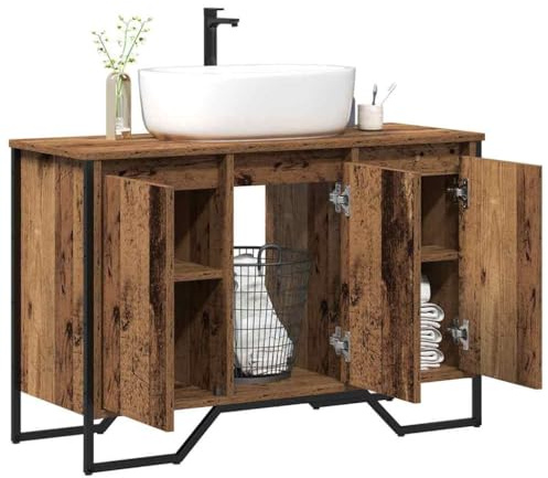 vidaXL Gabinete de Lavabo Otro con Puerta Madera Vieja 91 x 35 x 60 cm, Armario de Baño, Vanity Moderna con Cajones, Rectangular, Resistente, Diseño Funcional, Ahorra Espacio en Casa