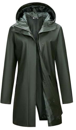 Outdoor Ventures Women's PU Waterproof Raincoat Long Hooded Rain Jacket | Breathable, Windproof, PU Exterior, Fully Taped Seams, 3 Pockets, 2-Way Zipper, for Hiking Camping Cycling Running