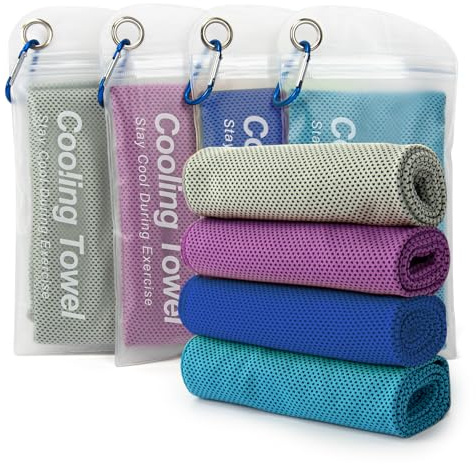 LONGKING 4 Pack Cooling Towel 40x12, Gym Towels for Men and Women, Soft Breathable Workout Towels for Yoga, Running, Sport, & More (Grey, Dark Blue, Purple, Blue)