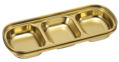 QUARKZMAN 2-pack rostfritt stål dip-skålar med 3 rektangulära uppdelade fack metall kryddskål dip-skål för kryddor hem fest restaurang picknick resa guld