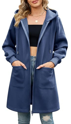 Vancavoo Felpa Donna con Zip Felpe con Cappuccio Eleganti Cappotto Giacca in Pile Sweatshirt Hoodie Primaverile Autunno,Blu Navy,M