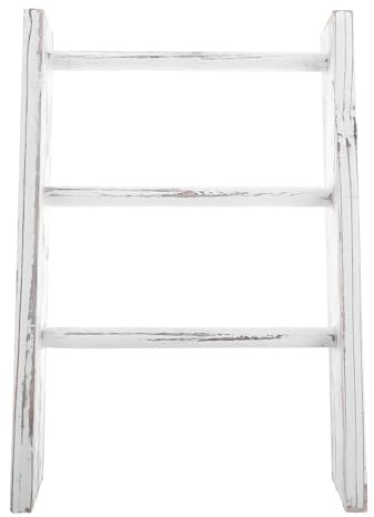 Ipetboom Mini Portasciugamani a Scala Rustica in Legno Bianco, Scaletta Porta Asciugamani da Bagno Salvaspazio, Organizer Multifunzionale per Strofinacci e Decorazione Bagno in Stile