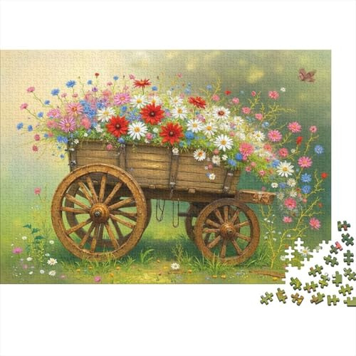 Rustic Flower Cart 1000 Piece Eco-friendly Paper Jigsaw Puzzle Set Teen Fans 12-18 Years Concentration Training Fun Present 52x38cm/1000pcs