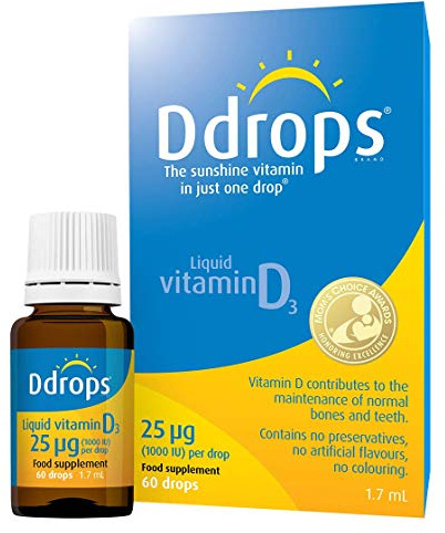 Ddrops Adults 25 µg 60 Drops - Liquid Vitamin D3 Supplement Supports Bones, Immune System - Naturally-sourced Ingredients, No Large Capsules, No Preservatives, Non-GMO, Allergen-Friendly
