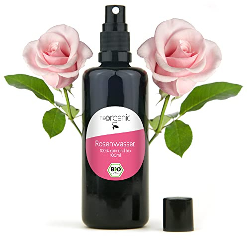 NeoOrganic® Bio Rosenvatten Spray 100 ml | utvinns från bulgarisk oljegivande ros (rosa Damascena), högsta kvalitet, kontrollerad biologisk odling i Bulgarisk Rosental
