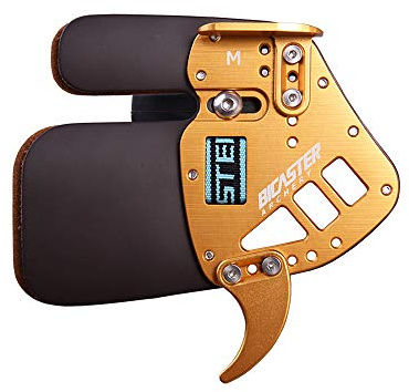 BICASTER Bågskytte fingerflikskydd äkta läder + aluminium för tradition båge jakt skytte pil (guld, Large)