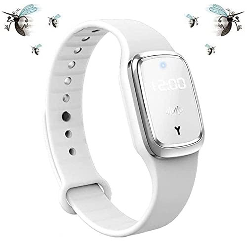 Bracelet épulsif Anti-moustiques Ultrasonique, BraceletAnti-Insectes Intelligent, Montre Bracelet Electronique Anti-Moustique avec Charge USB/Etanche/Réutilisable, pour Enfants et Adultes (Blanc)