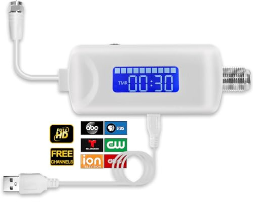 TV Antenna Amplifier Signal Booster, 25dBi High Gain Amplifier for 4K/1080p TVs, Low Noise, Adjustable Gain & Timer, USB Powered, Digital Signal Amplifier Boosts Weak Signals, Works with Smart TVs