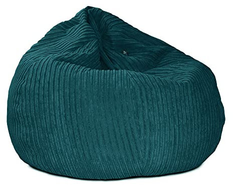 rucomfy Beanbags Slouchbag Large Corduroy Bean Bag Chair - Adult Bean Bag with Filling - Home Furniture Seating for Living Room or Bedroom - Machine Washable - 80 x 110cm (Teal, Beanbag)