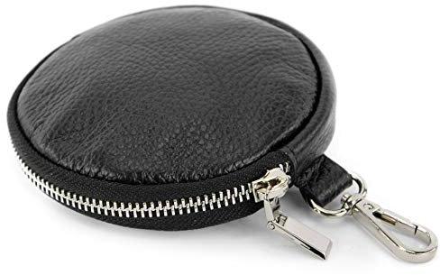 modamoda de P10 / P08 Damen Leder Rauleder Geldbörse Münzgeldbörse Taschenanhänger ø 11,5 cm handmade in Italy, Farbe:Schwarz