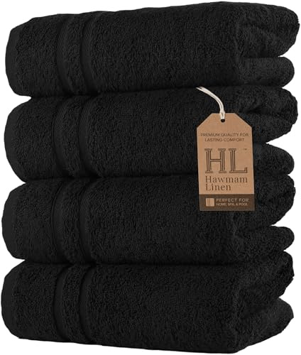 Hawmam Lot de 4 essuie-mains en lin, coton turc de qualité supérieure, petites serviettes douces et absorbantes pour la salle de bains, noir